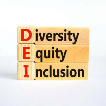 DEI, Diversity, equity, inclusion symbol. Wooden blocks with words DEI, diversity, equity, inclusion on beautiful white background. Business, DEI, diversity, equity, inclusion concept.